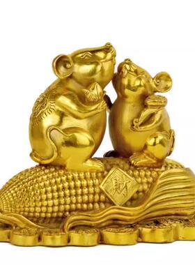 铜拉布袋鼠黄金袋鼠铜鼠黄铜老鼠母子鼠工艺品摆件生肖鼠家居客厅
