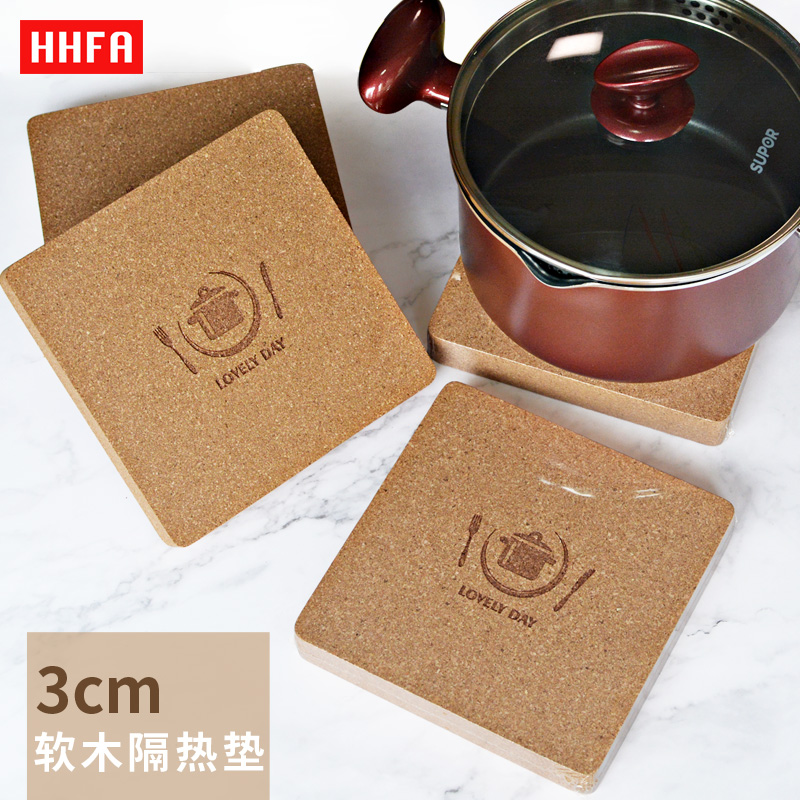 HHFA创意方形加厚3cm软木垫防水隔热盘垫锅垫碗垫砂锅餐具餐桌垫