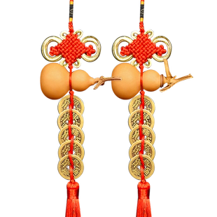 真天然葫芦挂件门口开口五帝钱门对门入户门中国结挂饰吉祥结龙头