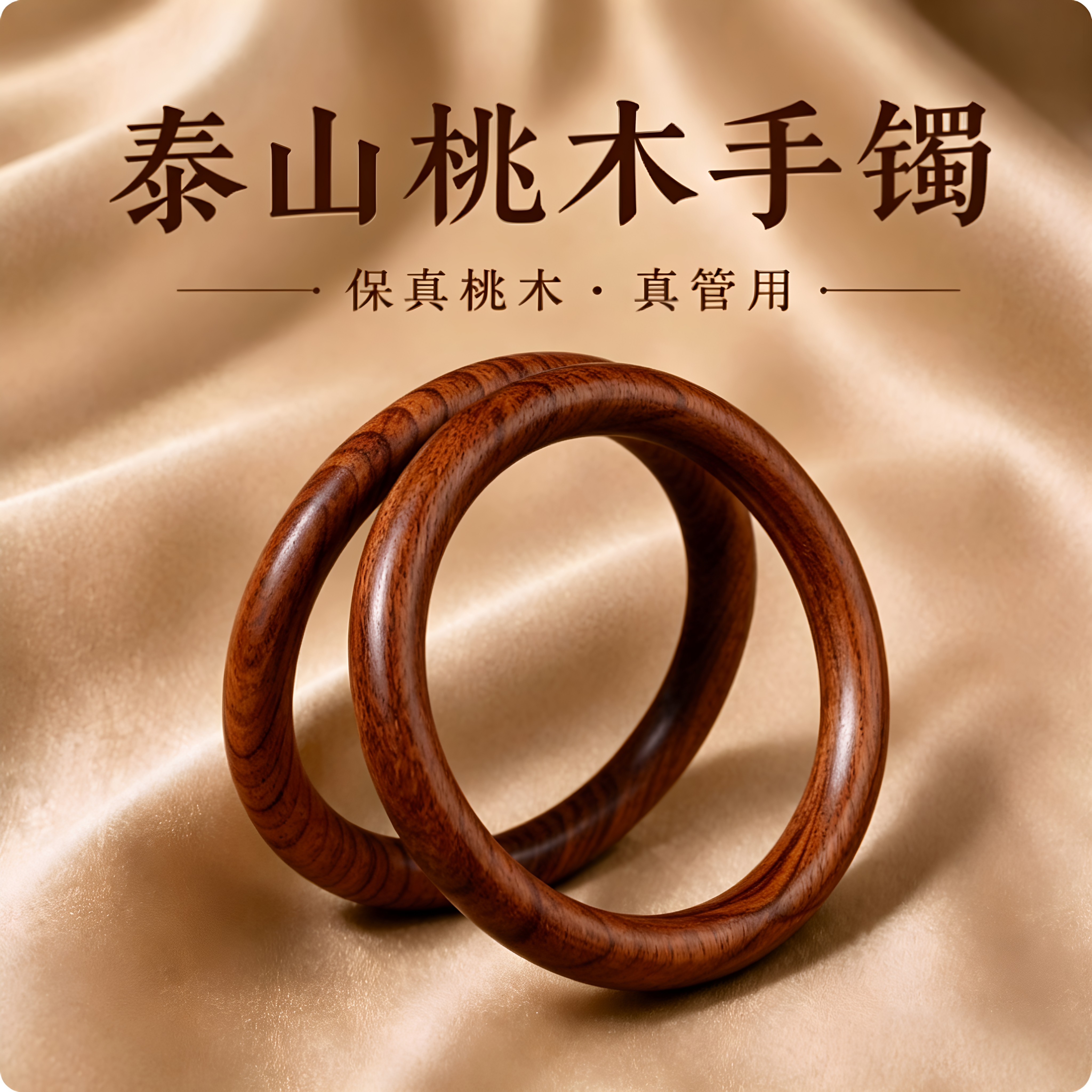 泰山野生桃木手镯天然平安女款祝福官方旗舰店原木真品圆条镯