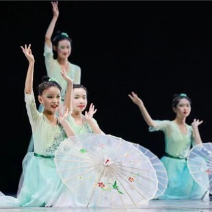 雨涧春行图舞蹈服上春山群舞伞道具艺考大摆裙儿童古典舞演出服