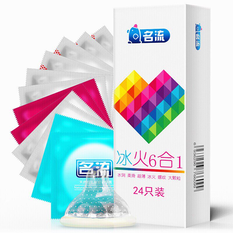 名流冰火六合一避孕套24只男用凸点大颗粒狼牙套螺纹薄装保险套套