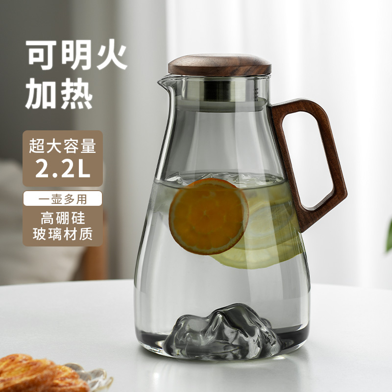 冷水壶家用玻璃凉水壶木把