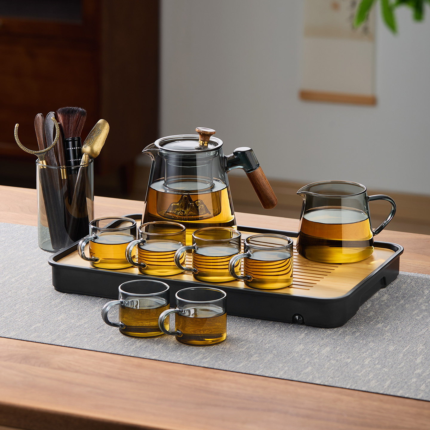 玻璃茶具套装家用观山泡茶杯茶盘耐高温茶壶待客客厅功夫茶具轻奢,餐饮具,整套茶具,淘宝优惠券,粉丝福利购,淘宝优惠卷
