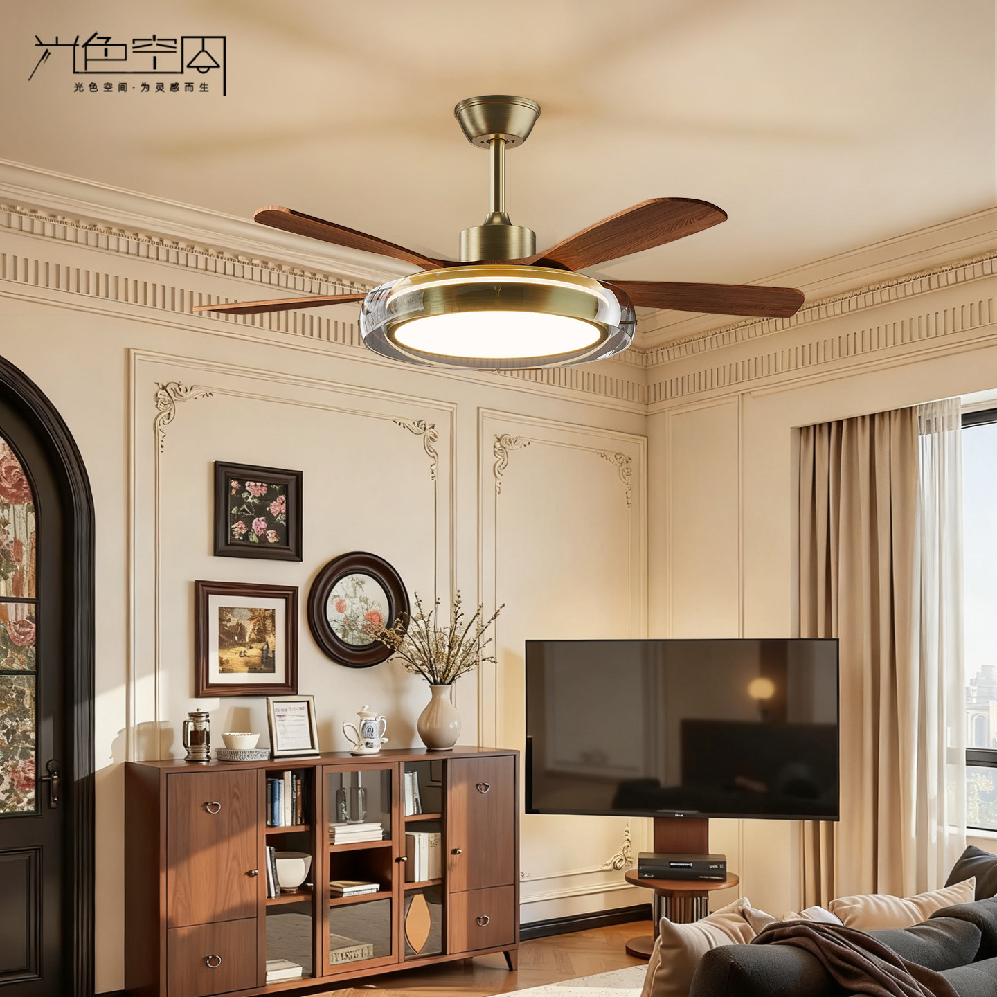 2026新款客厅实木风扇灯法式中古风简约轻奢高级感餐厅卧室吊扇灯