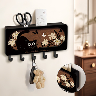 中古风入户钥匙挂架壁挂式玄关收纳盒免打孔门后强力粘胶无痕粘钩