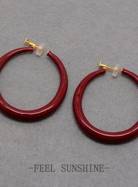 秋冬复古红色大圈过年新年无耳洞一体式螺旋耳夹女新款巨好看耳饰