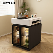 家用单独岛台柜可移动多功能分离式 餐桌轻奢玻璃门岩板中导台定制