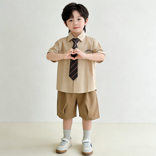 男童夏季学院风衬衫短裤两件套薄
