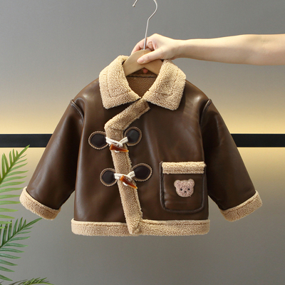 男童加绒皮衣保暖夹克外套皮毛