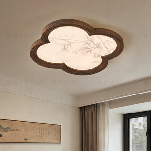 中古主卧室吸顶灯2026新款 实木宋代美学高级感护眼灯具 复古风中式