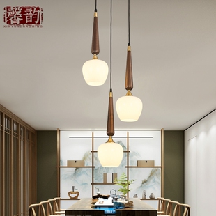 吊灯三头餐厅客厅实木卧室床头吊灯楼梯灯饭厅吧台餐桌灯具 新中式