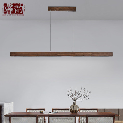 新中式吊灯餐厅实木吧台禅意茶室