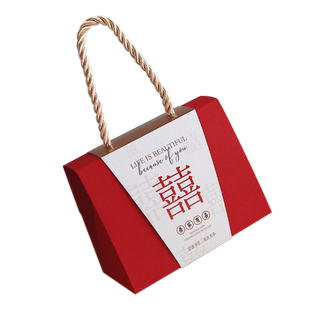 国风中式高级感结婚喜糖盒清新红色乔迁答谢喜庆手提糖果空礼盒