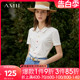 Amii2024夏新款短袖T恤女时尚休闲POLO衫彩虹色纽扣针织修身上衣