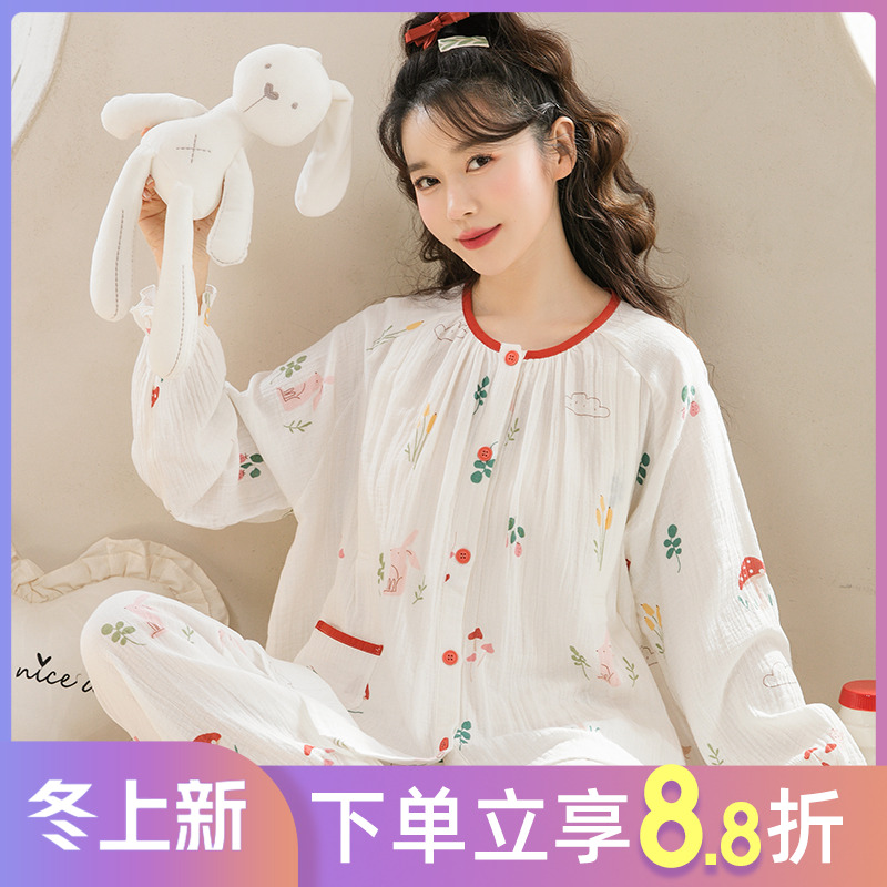 月子服纯棉纱布夏季孕妇哺乳衣