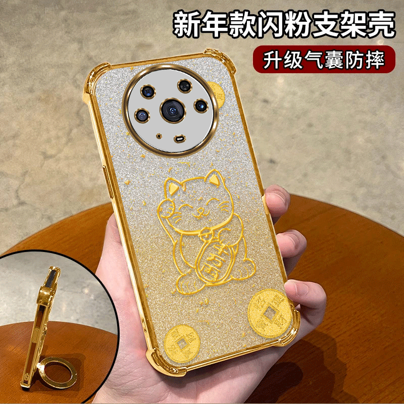 招财猫适用荣耀Magic3Pro四角防摔手机壳防摔质感卡通保护套清新新款全包彩绘可爱透明