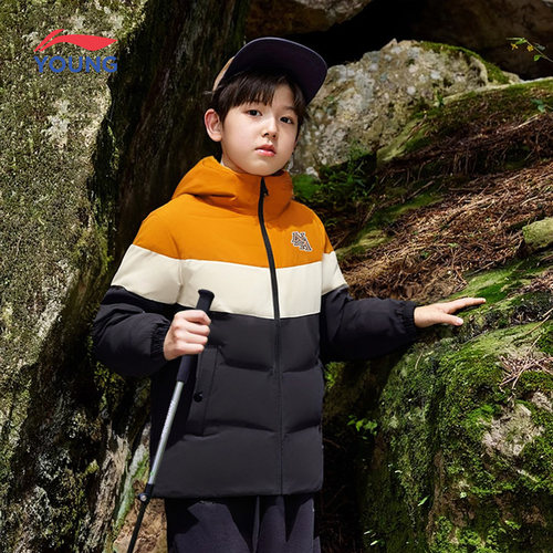 李宁防风保暖宽松男童连帽羽绒服