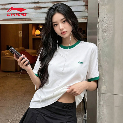 李宁短袖t恤女纯棉柔软亲肤舒适