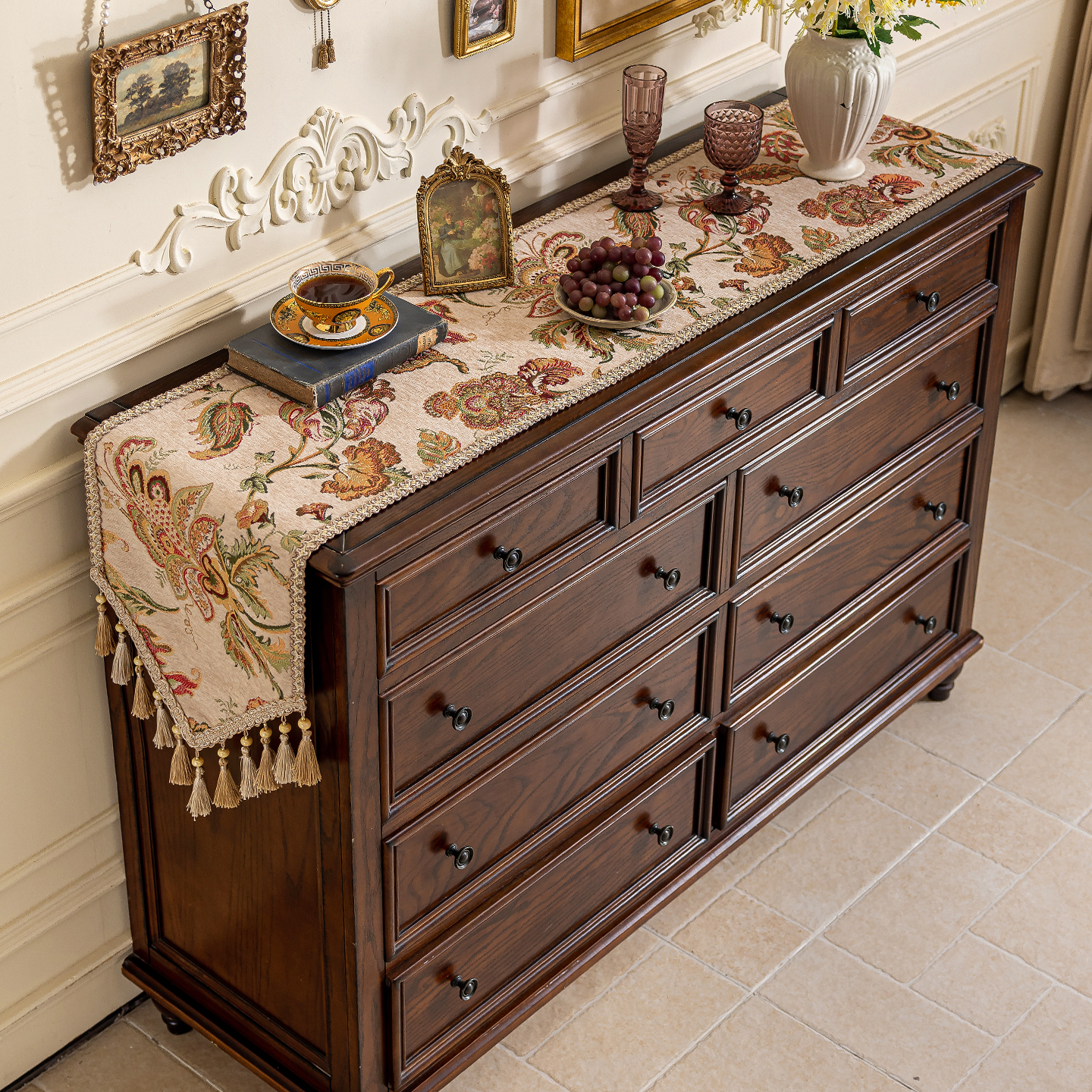 轻奢高端桌旗复古电视柜斗柜盖布