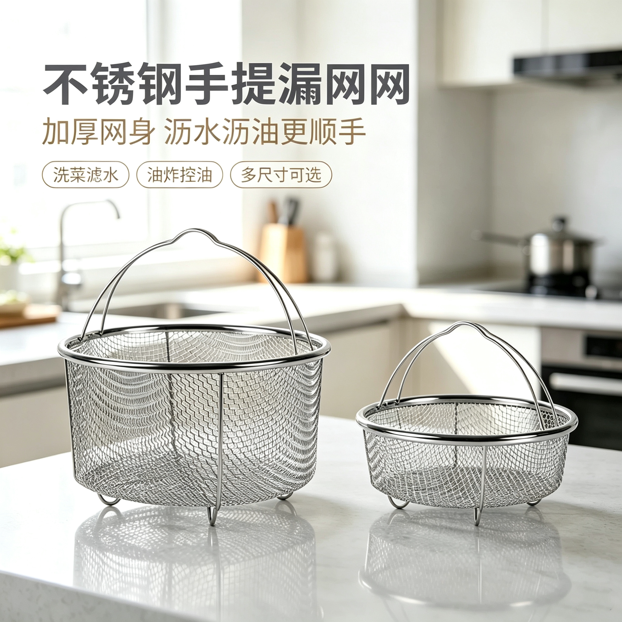 厨房家用不锈钢双耳沥油洗菜篮