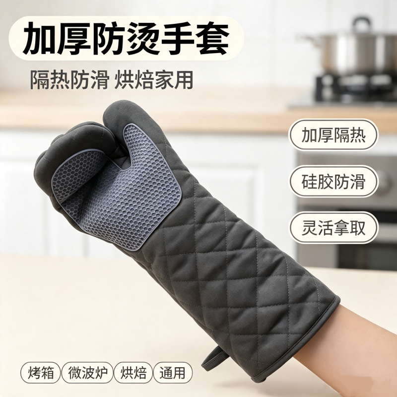 加厚帆布硅胶500度微波炉手套