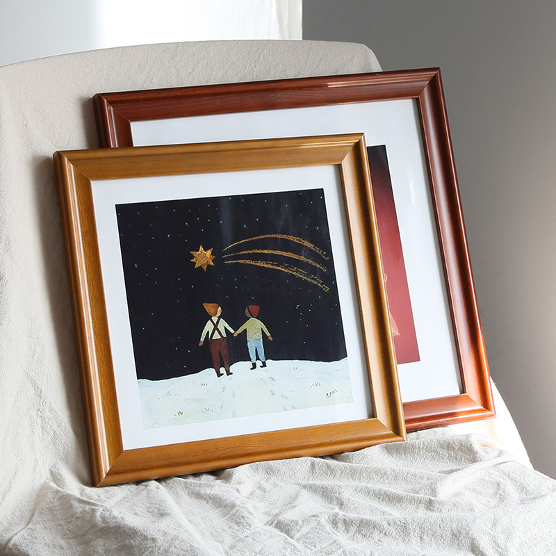 实木相框挂墙装裱画框正方形50cm刺绣十字钻石画裱框38国画33定制