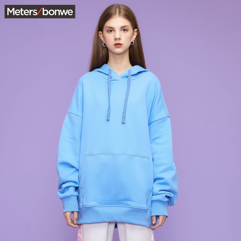 美特斯邦威连帽卫衣女简约宽松秋季慵懒纯色时尚舒适运动女士上衣