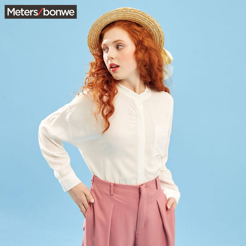 美特斯邦威白衬衫女新款夏季心机上衣设计感洋气衬衣打底衫仙