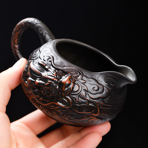 高端紫陶双龙戏珠功夫茶具分茶器公道杯茶海茶漏手工匀杯创意浮雕