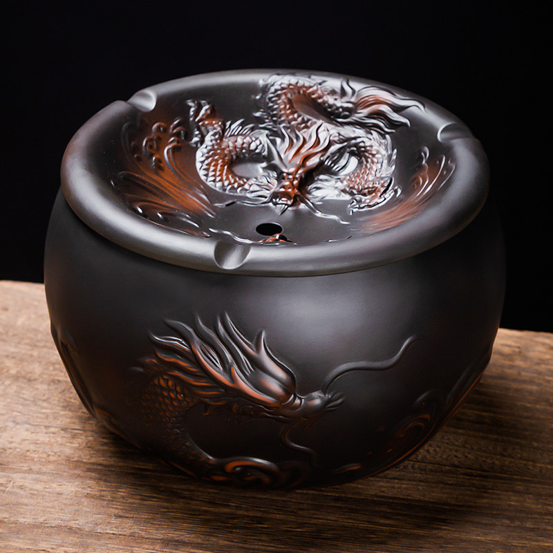 紫陶建水祥龙茶渣缸茶洗大容量废水桶带过滤水缸子洗茶具配件用品