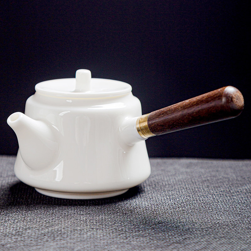 德化白瓷侧把茶壶家用羊脂玉瓷单壶陶瓷汉白玉功夫茶具手工泡茶器