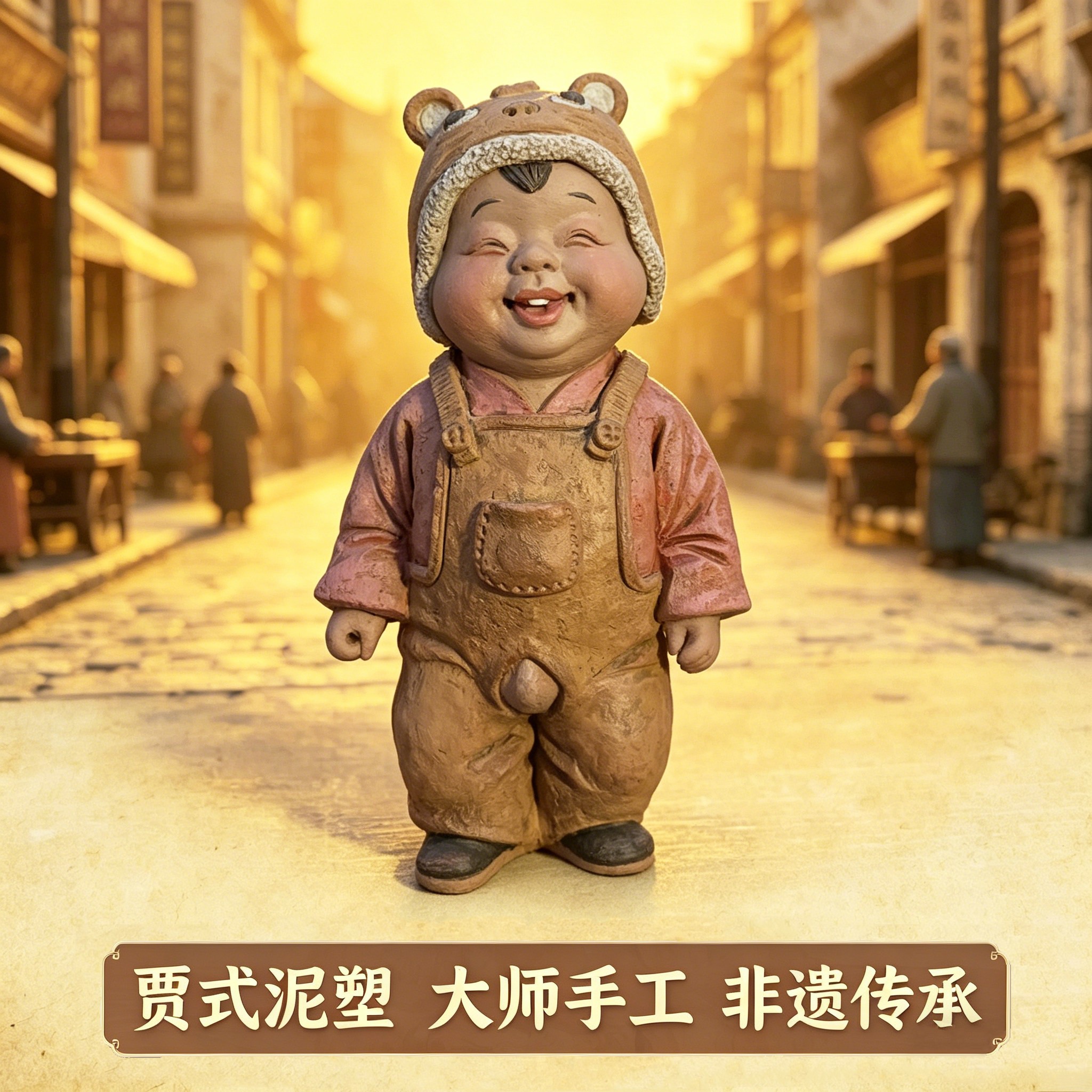 贾式泥塑非遗传承卡通人物摆件