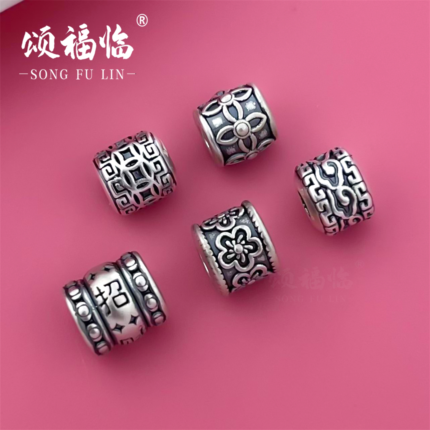 足银999纯银复古桶珠配珠di