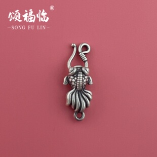 足银999DIY配件3D工艺复古鱼跃龙门开口扣文玩编织手串手链项链