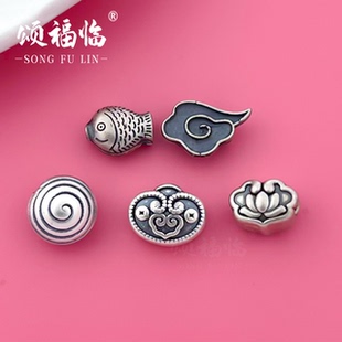 999足银鱼祥云莲花隔珠配饰DIY手工复古精致手链串珠编绳配件项链