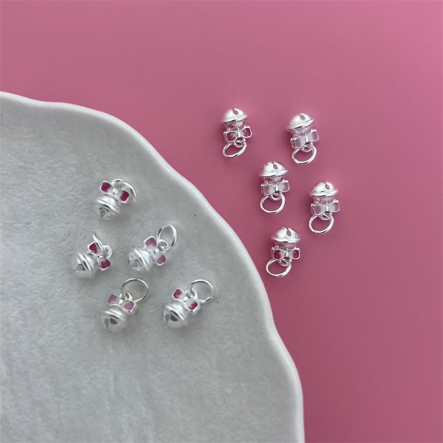 999纯银珐琅彩盘缠3D立简约铃铛吊坠DIY手工编织手绳银饰配件材料