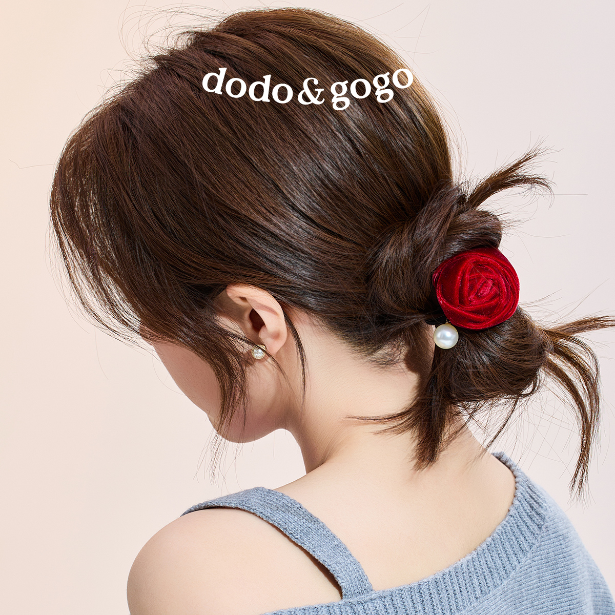 DODOGOGO珍珠花朵发圈女气质发绳2025新年高级感头饰发饰红色头绳