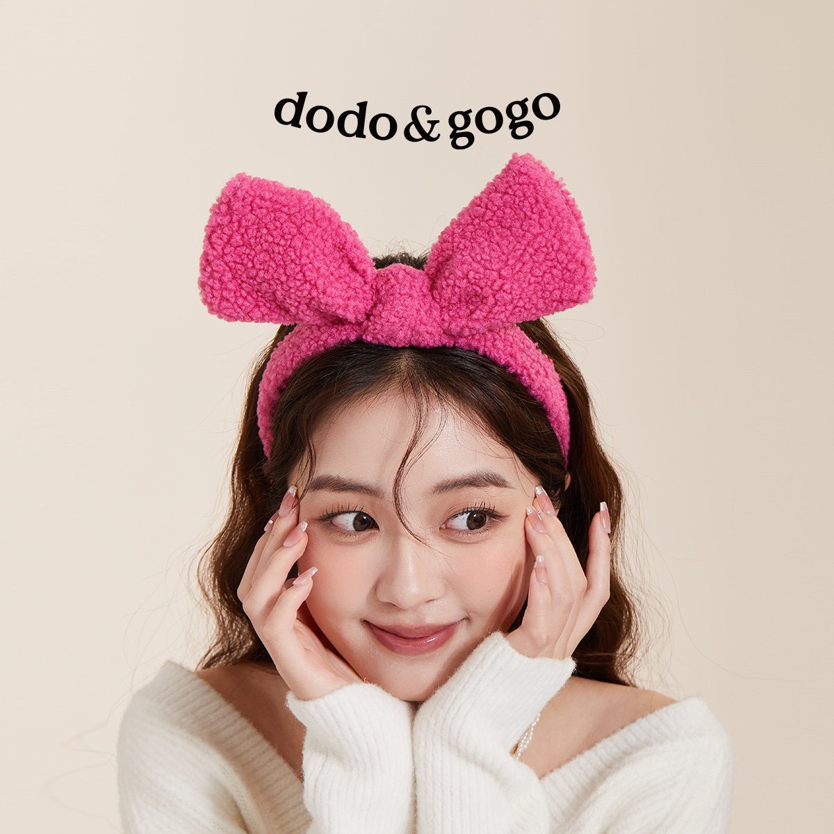 DODOGOGO复古彩色仿羊羔毛蝴蝶结发箍女洗脸头箍增高颅顶秋冬发饰