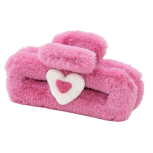 DODOGOGO爱心毛绒发抓女大发量大号方形鲨鱼夹时尚秋冬款盘发抓夹