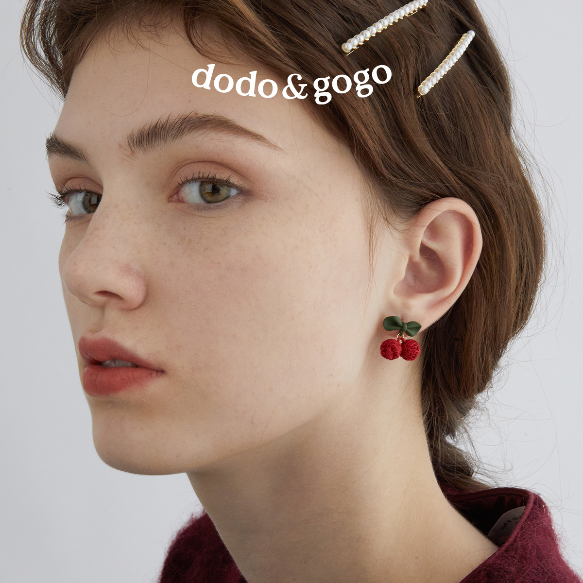 红色樱桃耳环女耳钉秋冬适合过年