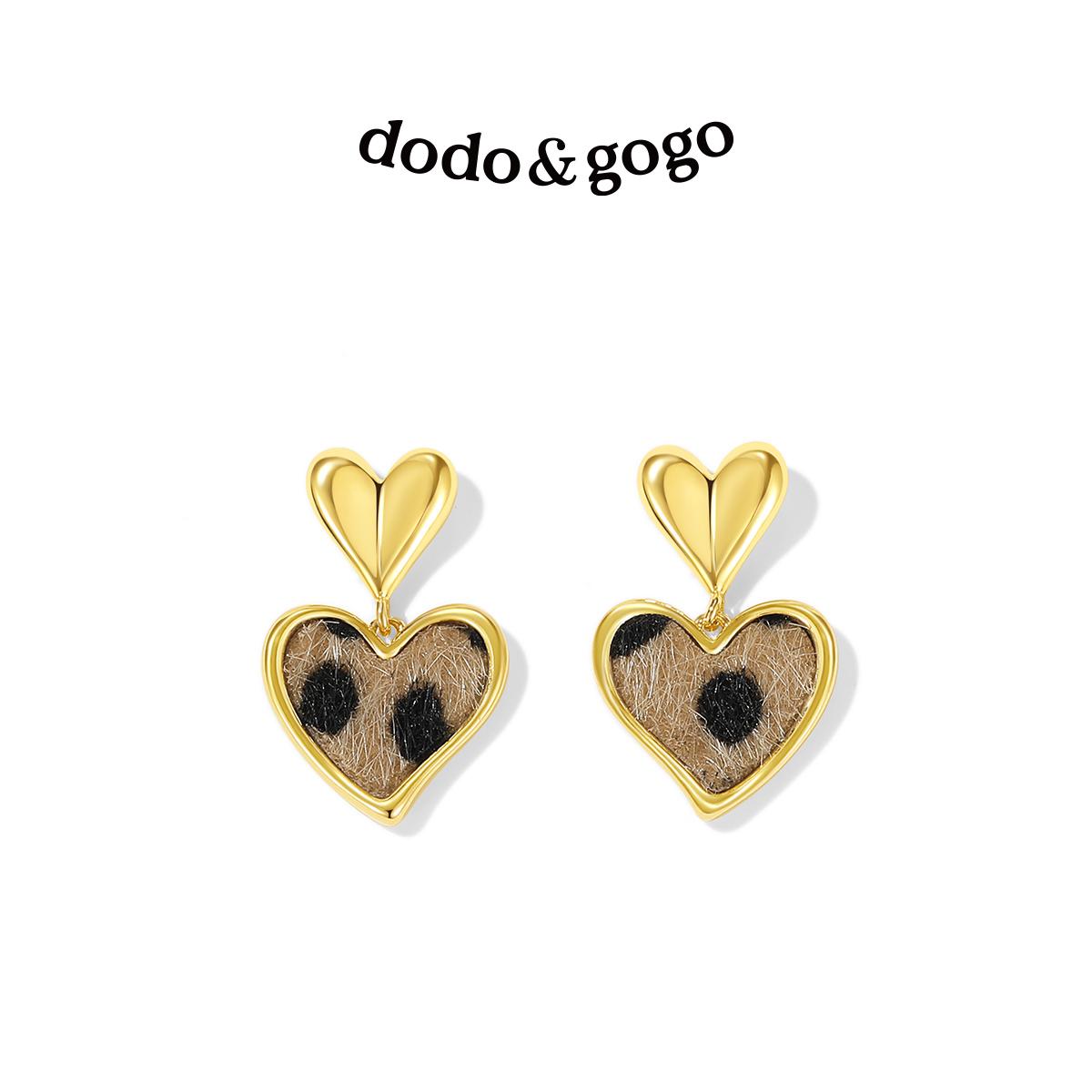DODOGOGO豹纹爱心耳环