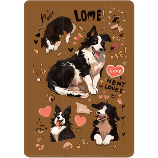 ipadmini6保护套22三折air5平板壳iPad9/10拼接可爱趣味边牧狗4硅胶第十代九pro11透明10.2英寸带笔槽书本式8