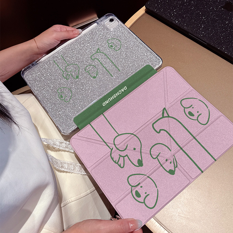 亚克力带笔槽ipadair7保护套腊肠狗磁吸可拆分mini7适用华为matepadair12粉11代外壳10.9搭扣6透明第十代包边