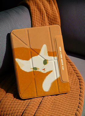 ipad11保护套无笔槽猫咪10.9搭扣磁吸mini7透明亚克力4防弯防摔air6/5适用华为matepadair12平板拆分橙色外壳