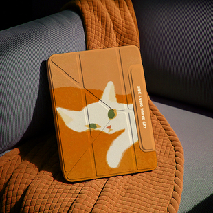 ipad11保护套无笔槽猫咪10.9搭扣磁吸mini7透明亚克力4防弯防摔air6 5适用华为matepadair12平板拆分橙色外壳