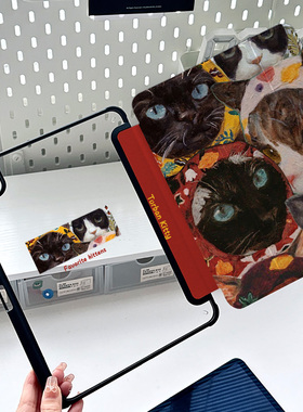 【亚克力x花头巾猫咪】ipadair5保护套带笔槽air6可爱2024款pro11三折平板oppopad2高颜值matepad11.5s保护壳