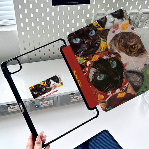 【亚克力x花头巾猫咪】ipadair5保护套带笔槽air6可爱2024款pro11三折平板oppopad2高颜值matepad11.5s保护壳