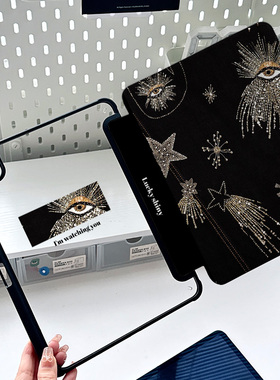 ipadpro11寸保护套黑色个性眼睛2024新款air6适用苹果5可旋转4平板9第九代10.2带笔槽8防摔透明亚克力轻薄壳