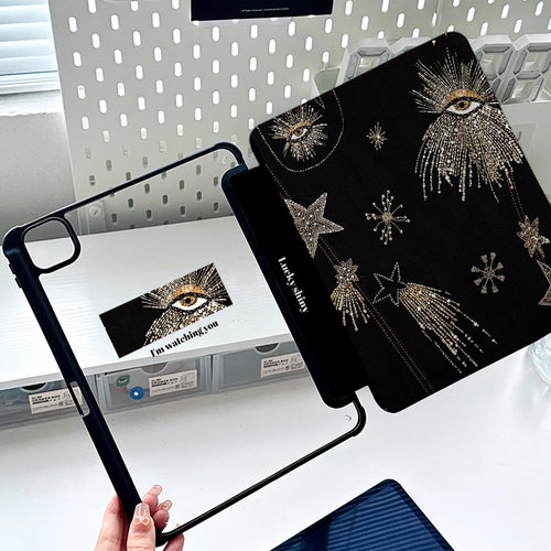 ipadpro11寸保护套黑色个性眼睛2024新款air6适用苹果5可旋转4平板9第九代10.2带笔槽8防摔透明亚克力轻薄壳